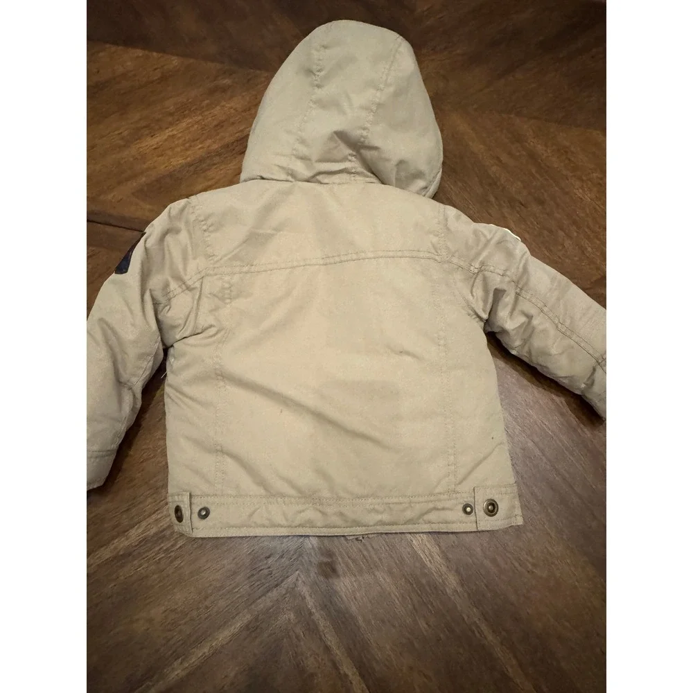 OshKosh Bgosh Boys Tan Khaki Sherpa Lined Hooded Winter Jacket Coat‎ 3T